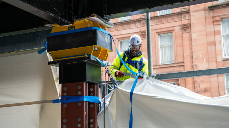 Base Structures install temporary weather screening to adapt to fast-moving building project